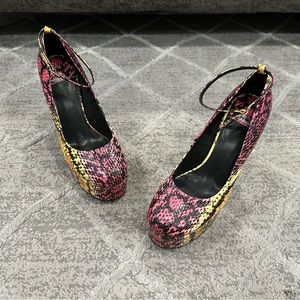 Jeffrey Campbell Okurr Purple Yellow Snake Combo Pumps 8.5